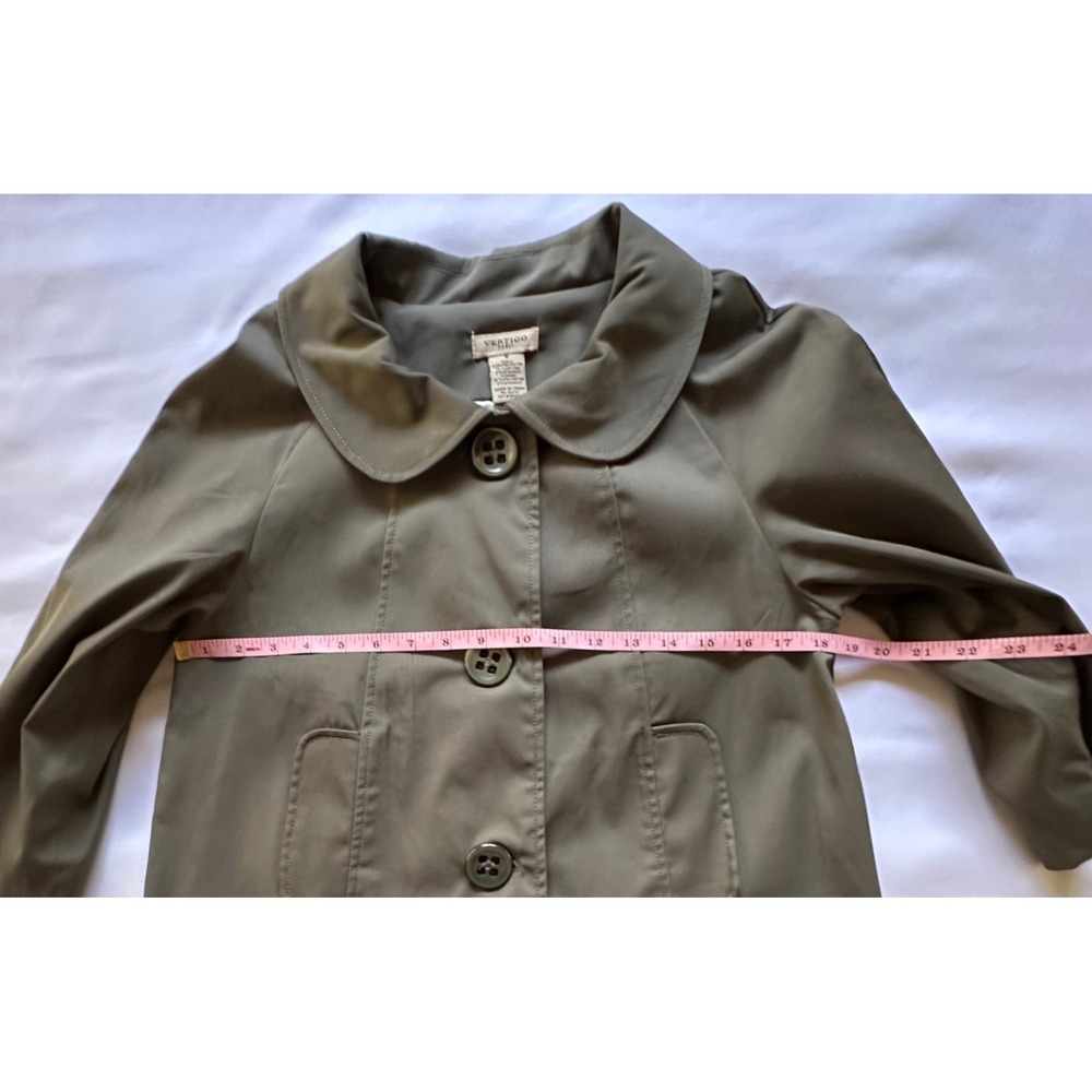 Vertigo Paris Women Cropped Jacket Olive‎ Green Button Front Peter Pan Collar M - Picture 7 of 13